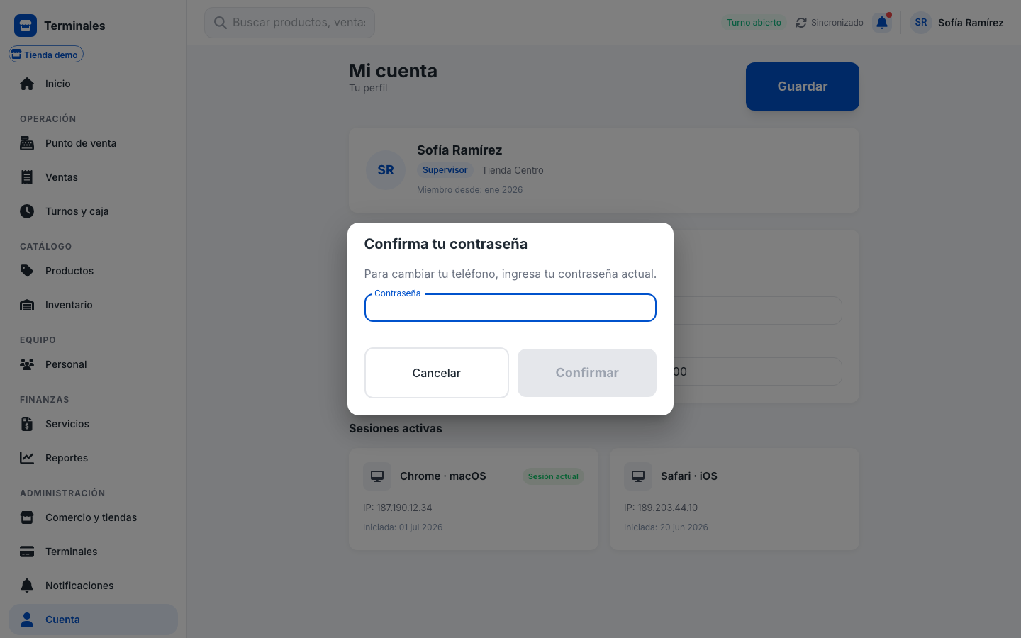 app Re-autenticación por contraseña