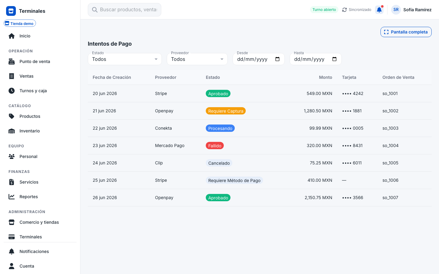 app Intentos de pago (payment intents)