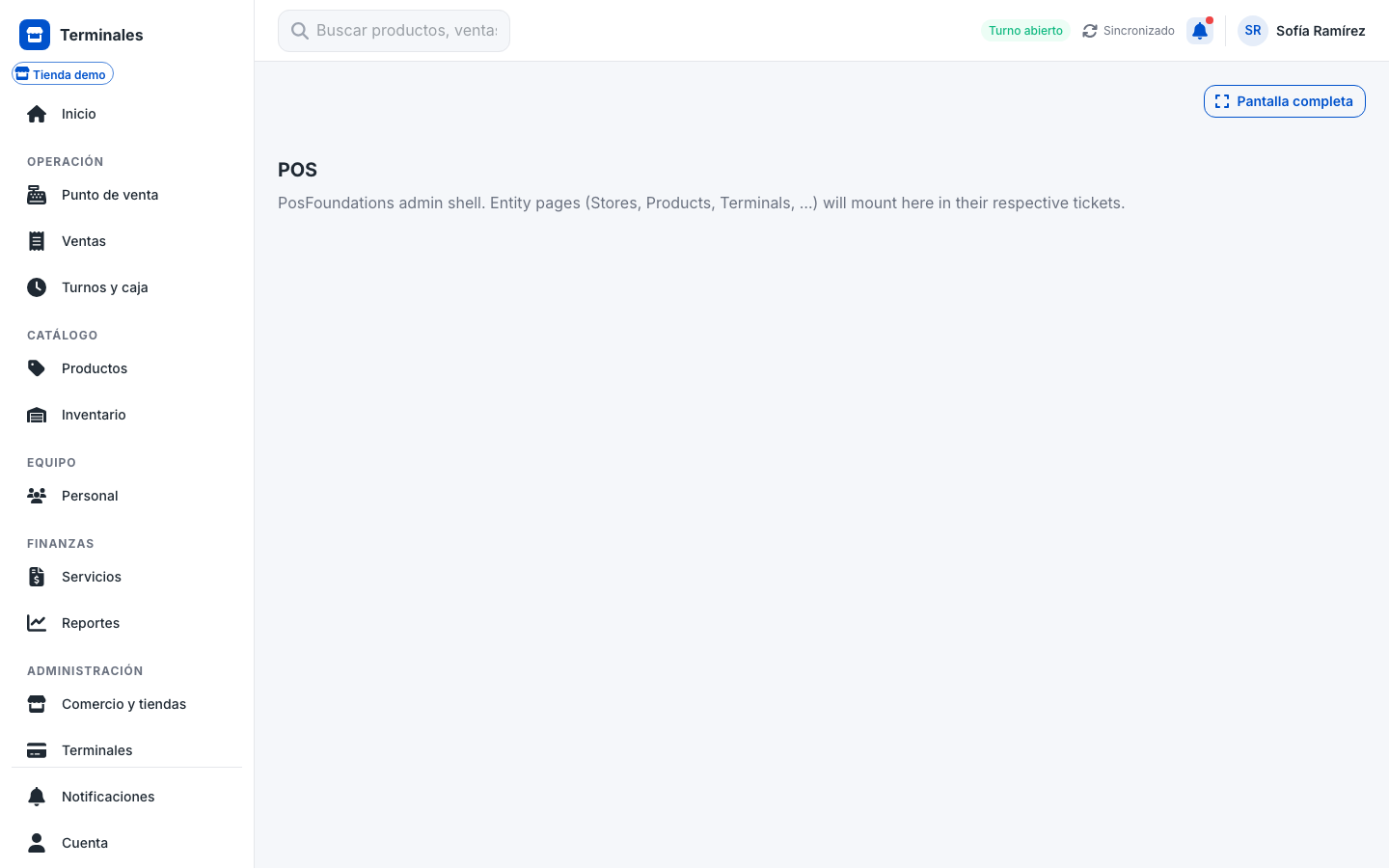 app POS — índice admin