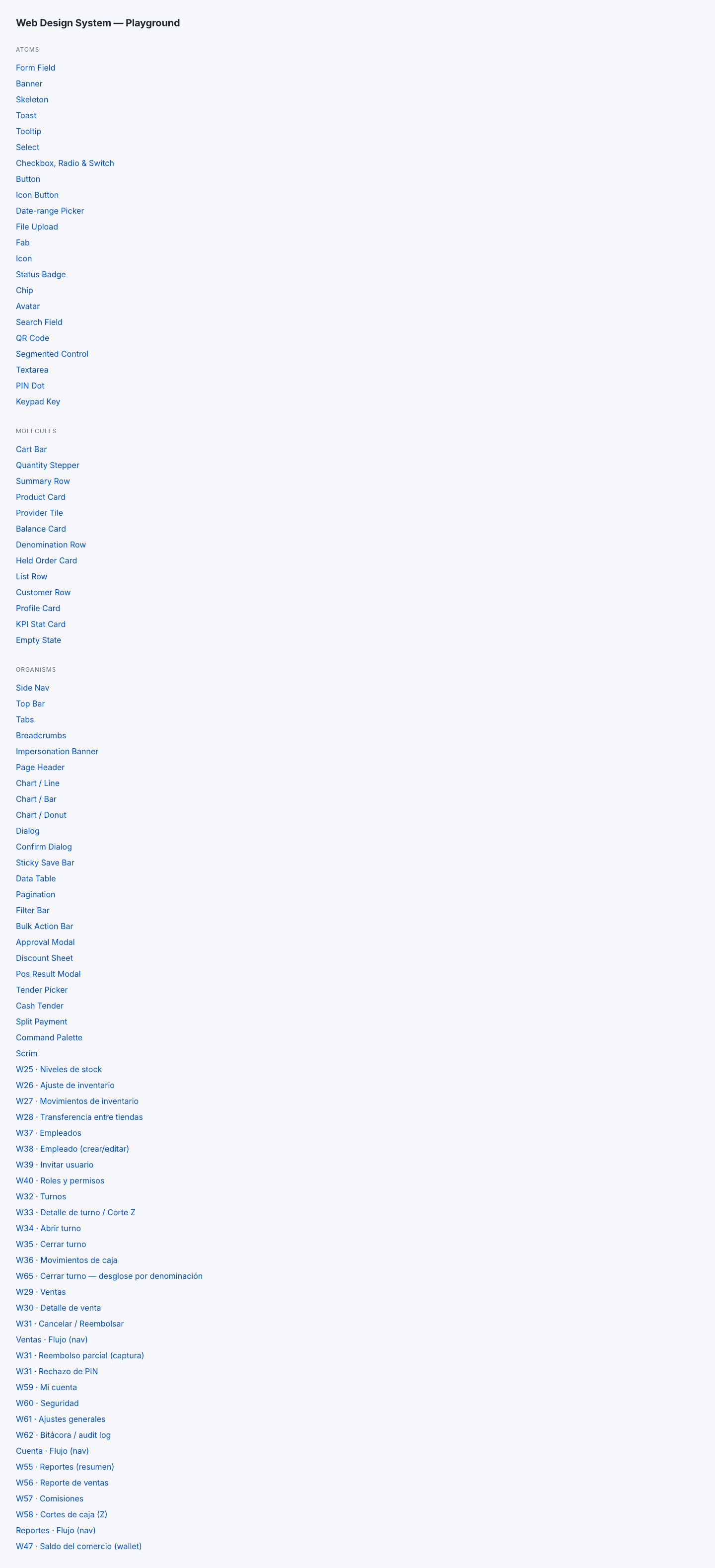 app Playground del design system (ruta pública)