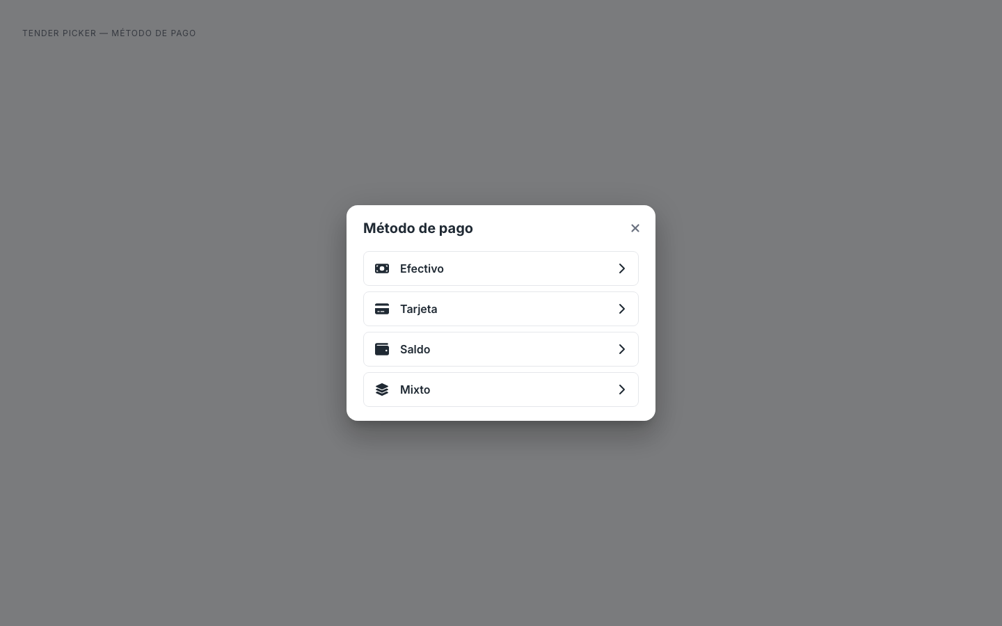 app POS — Tender Picker