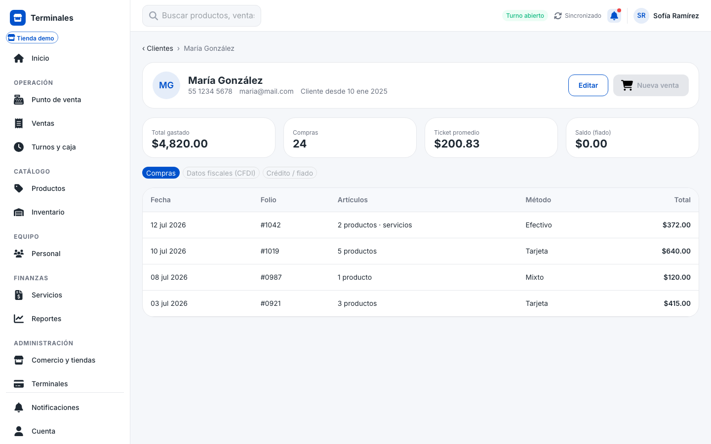 app Cliente — detalle