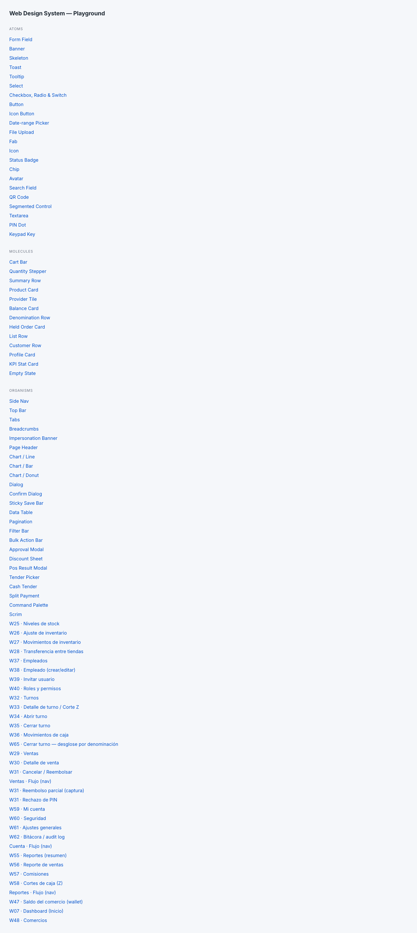 app Playground del design system (ruta pública)