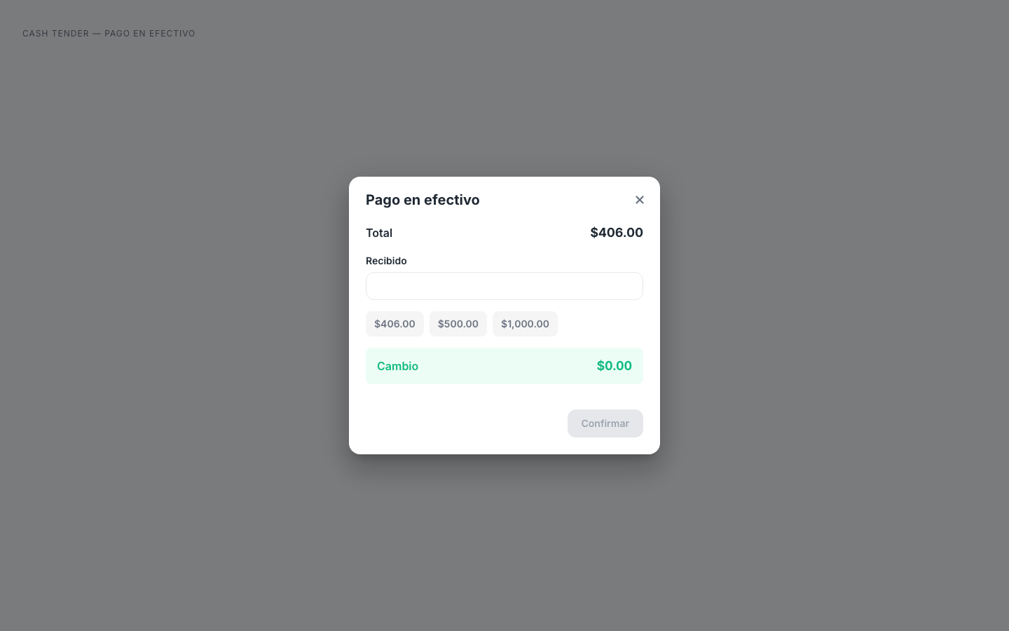 app POS — Cash Tender