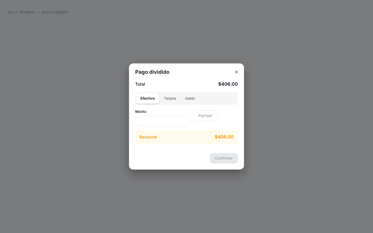 app POS — Split Payment